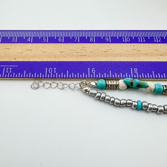 Turquoise 2 Strand Turtle Bracelet Anklet Silver Tone Beach Rustic Retro Sea - Picture 9 of 9